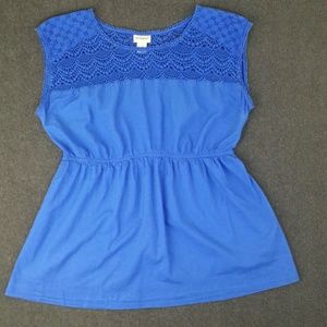 Motherhood Maternity Lace Top Blue Tunic Shell XL